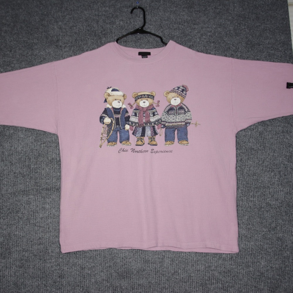 Vintage Teddy Bears Graphic Print Pink‎ Waffle Chic Knit Top Plus Size 2X